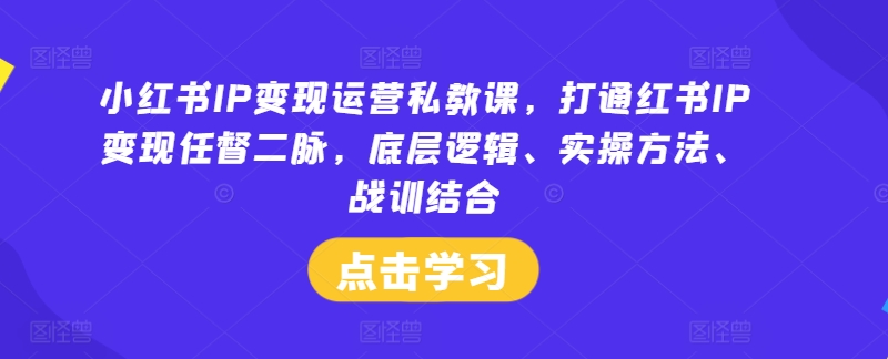 小红书IP变现运营私教课，打通红书IP变现任督二脉，底层逻辑、实操方法、战训结合网赚项目-副业赚钱-互联网创业-资源整合小白项目资源网