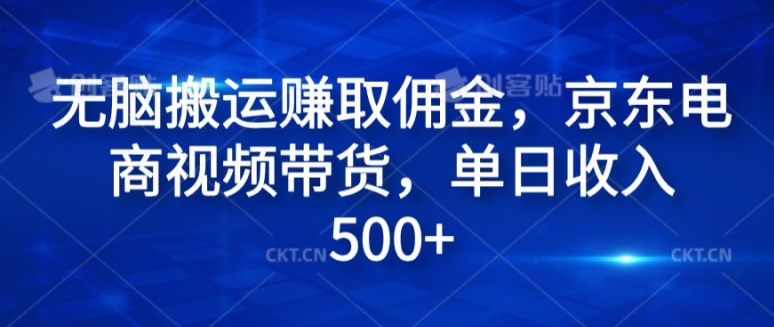 无脑搬运赚取佣金，京东电商视频带货，单日收入几张网赚项目-副业赚钱-互联网创业-资源整合小白项目资源网