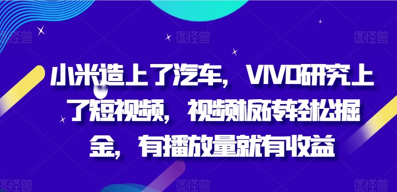 小米造上了汽车，VIVO研究上了短视频，视频板砖轻松掘金，有播放量就有收益网赚项目-副业赚钱-互联网创业-资源整合小白项目资源网