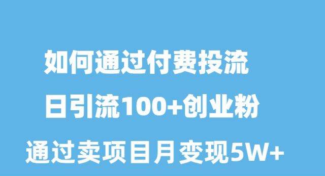 如何通过付费投流日引流100+创业粉月变现5W+网赚项目-副业赚钱-互联网创业-资源整合小白项目资源网