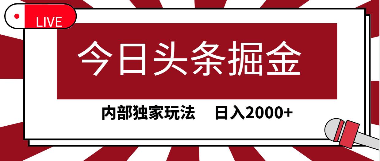 今日头条掘金，30秒一篇文章，内部独家玩法，日入2000+网赚项目-副业赚钱-互联网创业-资源整合小白项目资源网