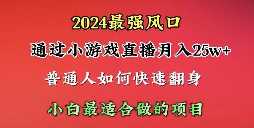 2024年最强风口，通过小游戏直播月入25w+单日收益5000+小白最适合做的项目网赚项目-副业赚钱-互联网创业-资源整合小白项目资源网