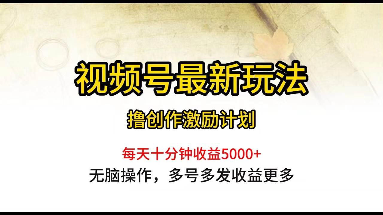 视频号最新玩法，每日一小时月入5000+网赚项目-副业赚钱-互联网创业-资源整合小白项目资源网