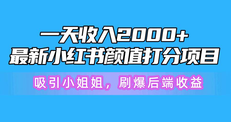 一天收入2000+，最新小红书颜值打分项目，吸引小姐姐，刷爆后端收益网赚项目-副业赚钱-互联网创业-资源整合小白项目资源网