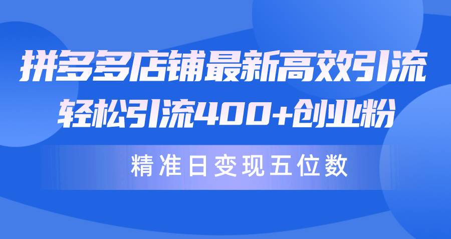 拼多多店铺最新高效引流术，轻松引流400+创业粉，精准日变现五位数！网赚项目-副业赚钱-互联网创业-资源整合小白项目资源网